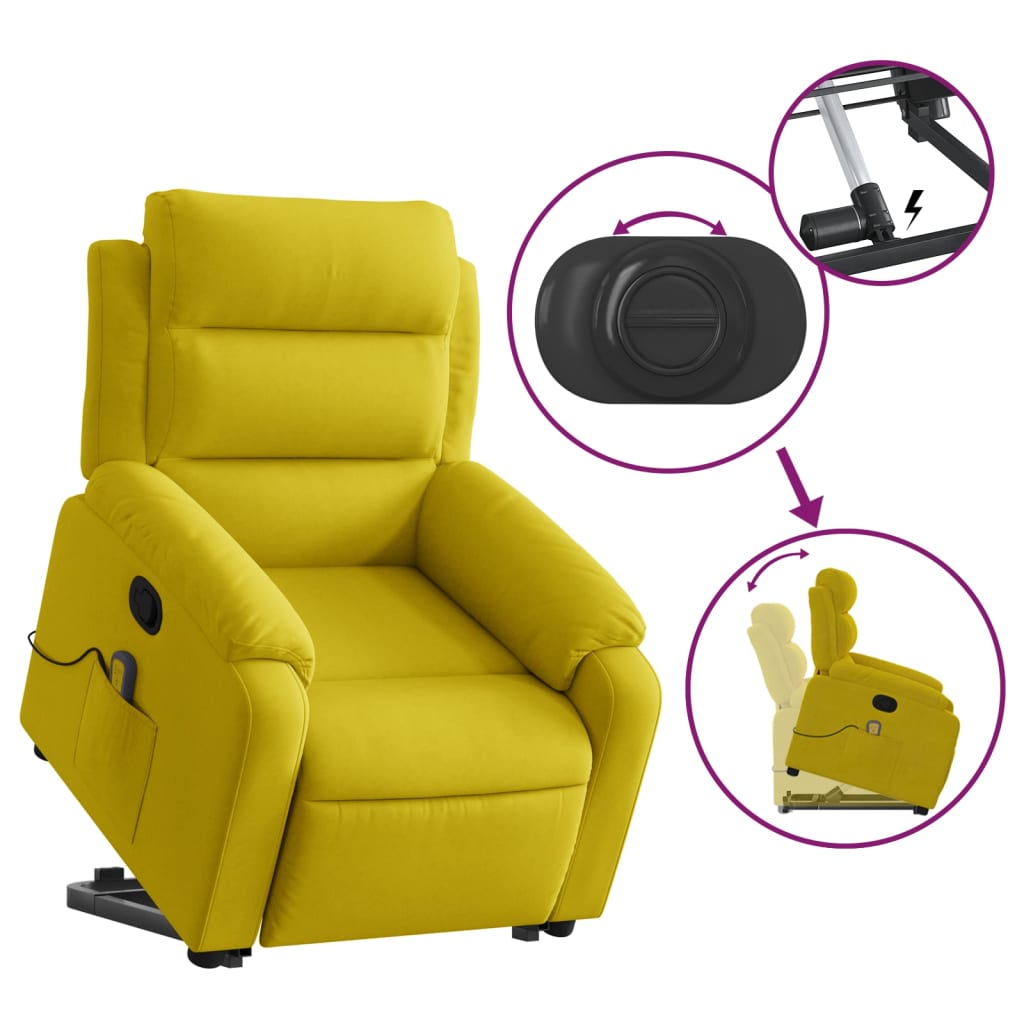 Poltrona elevatória de massagens veludo amarelo