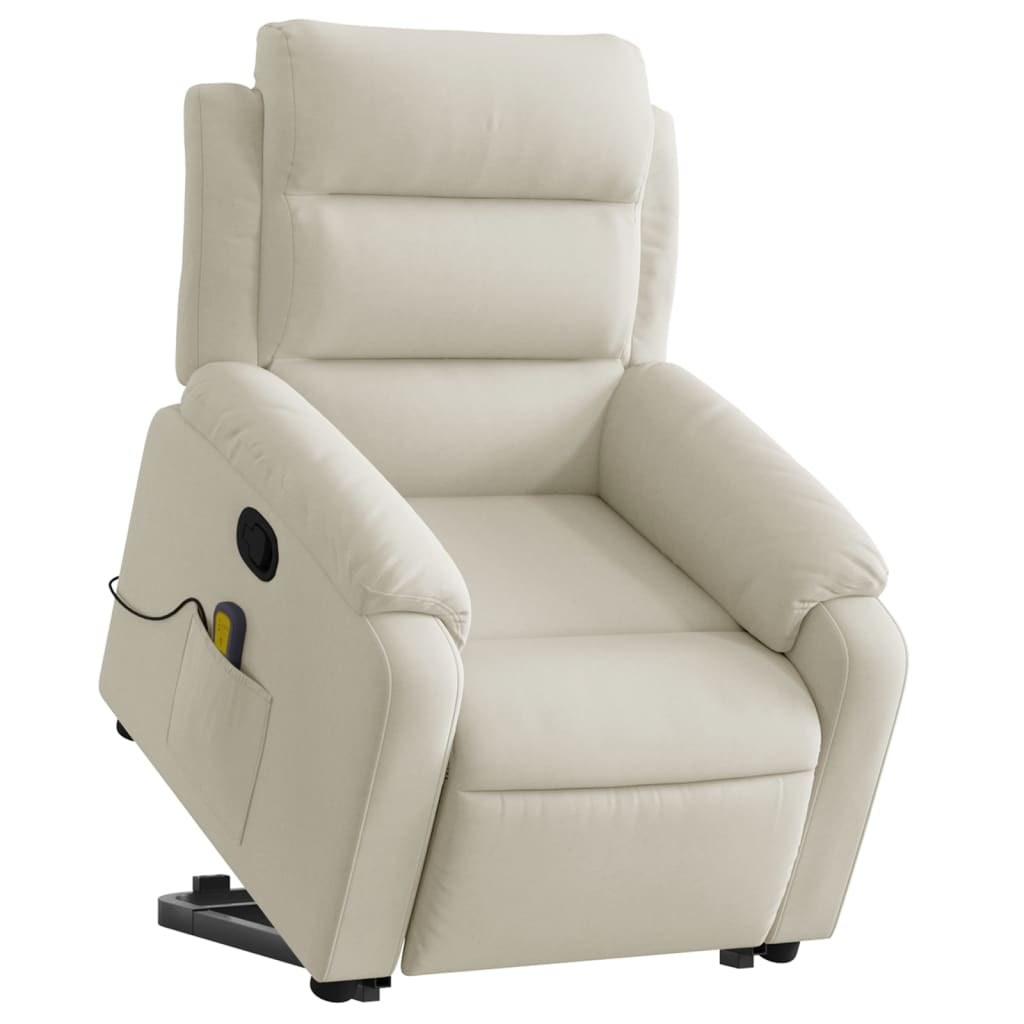Poltrona elevatória de massagens veludo cor creme