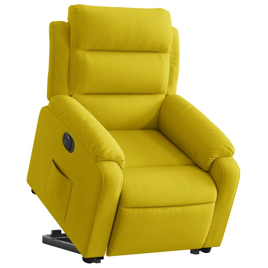Poltrona reclinável elevatória elétrica veludo amarelo