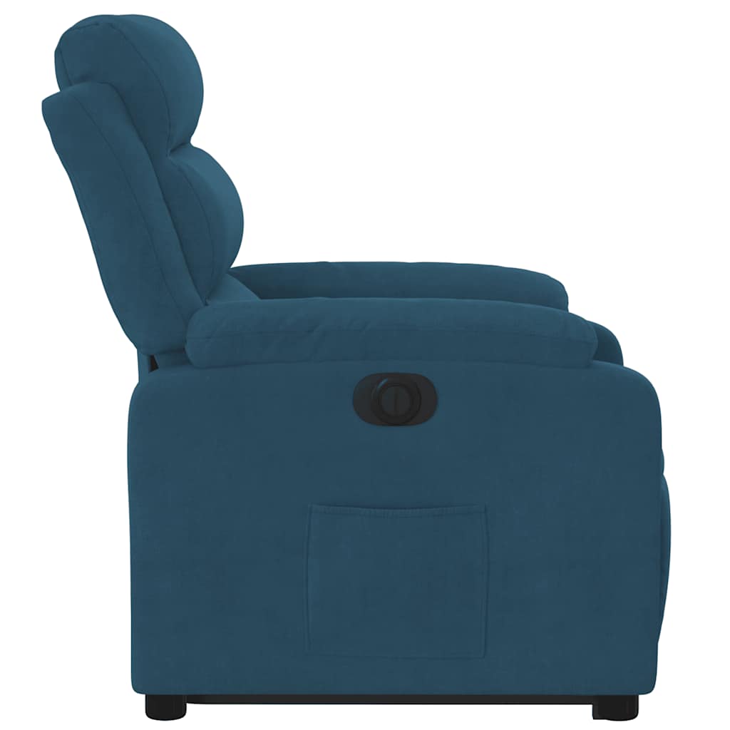 Poltrona reclinável elevatória elétrica veludo azul