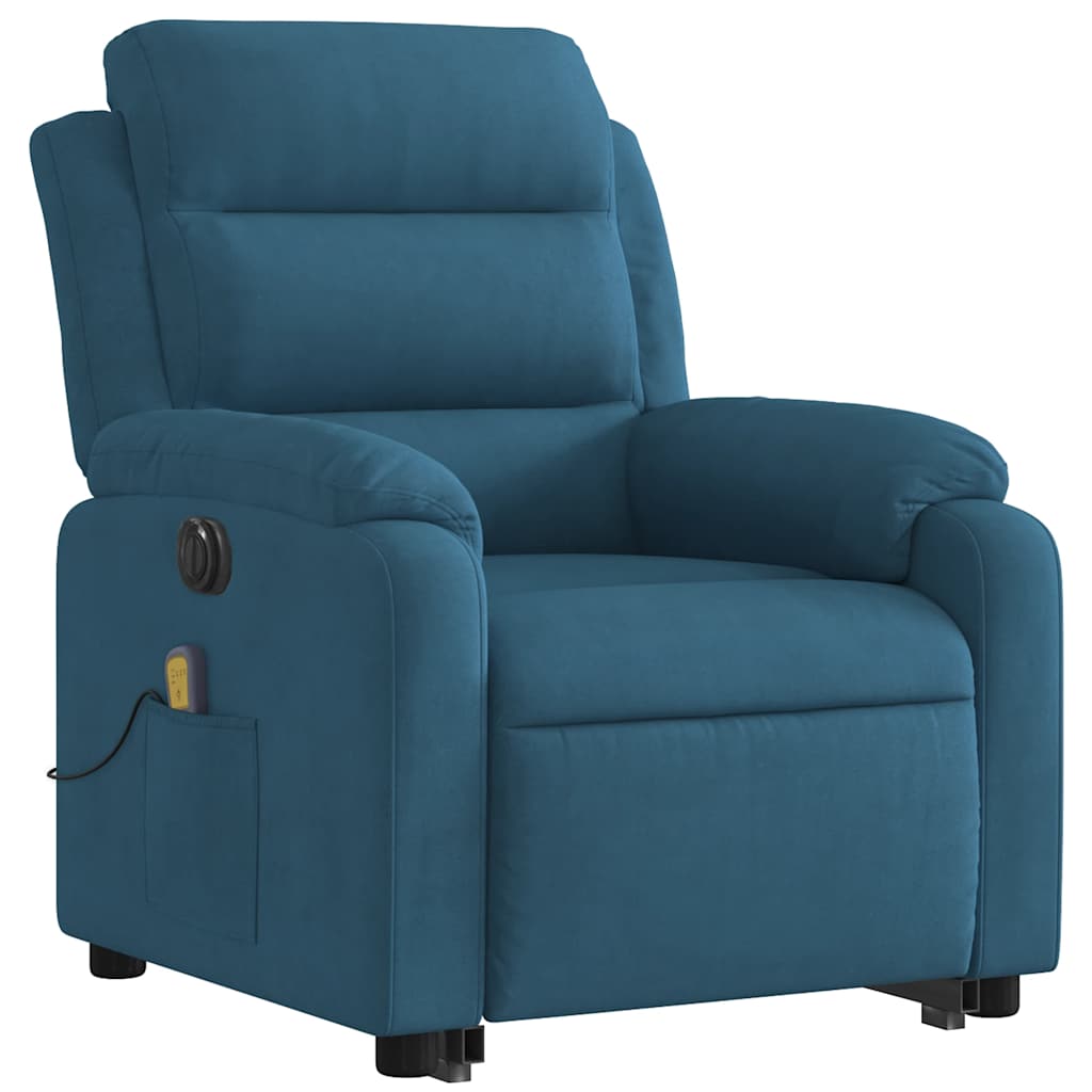 Poltrona massagens reclinável elevatória elétrica veludo azul