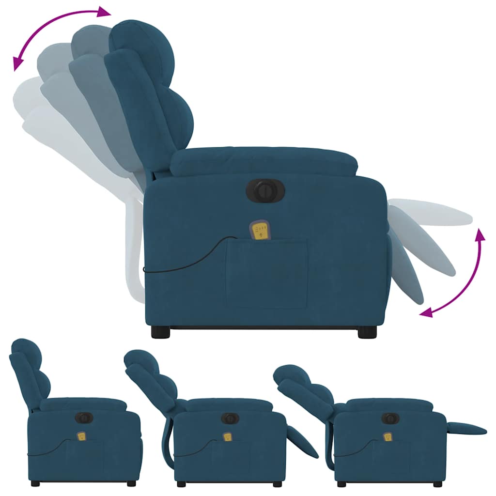Poltrona massagens reclinável elevatória elétrica veludo azul