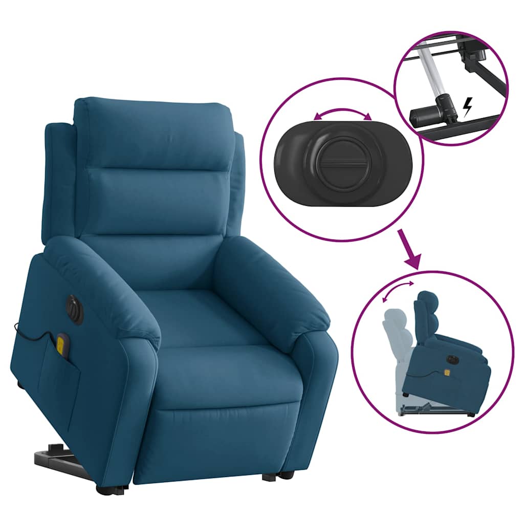 Poltrona massagens reclinável elevatória elétrica veludo azul