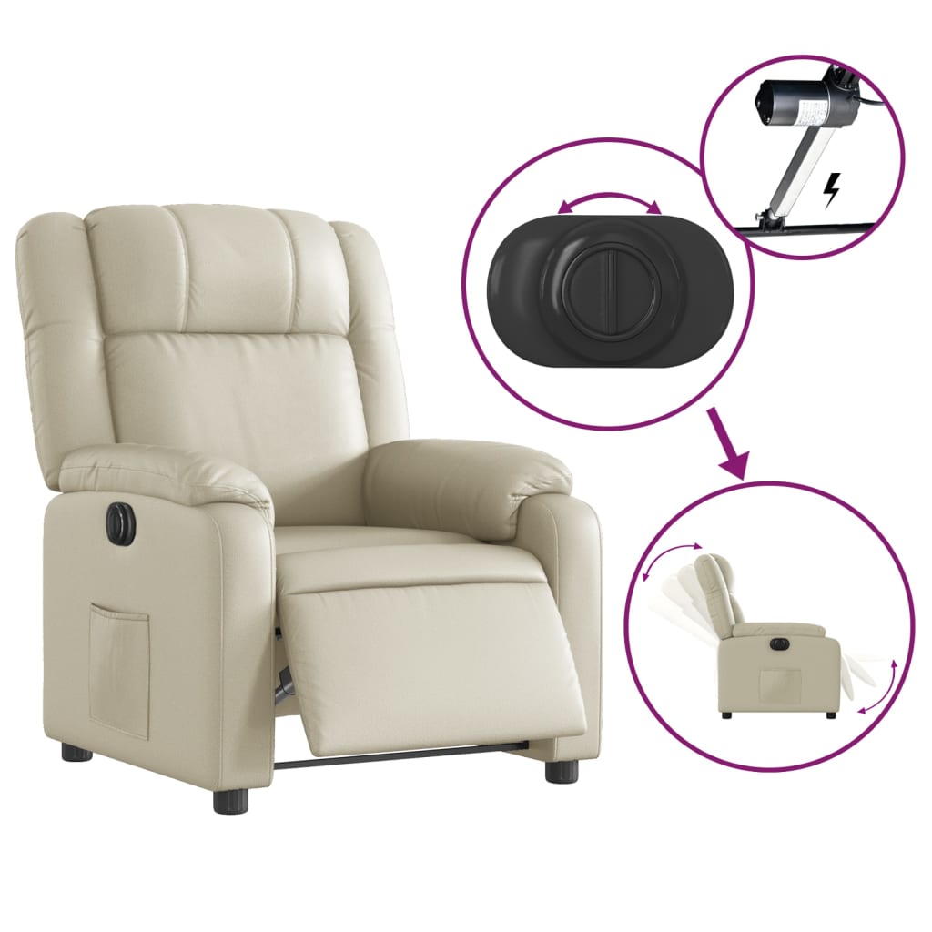 Poltrona reclinável elétrica couro artificial cor creme