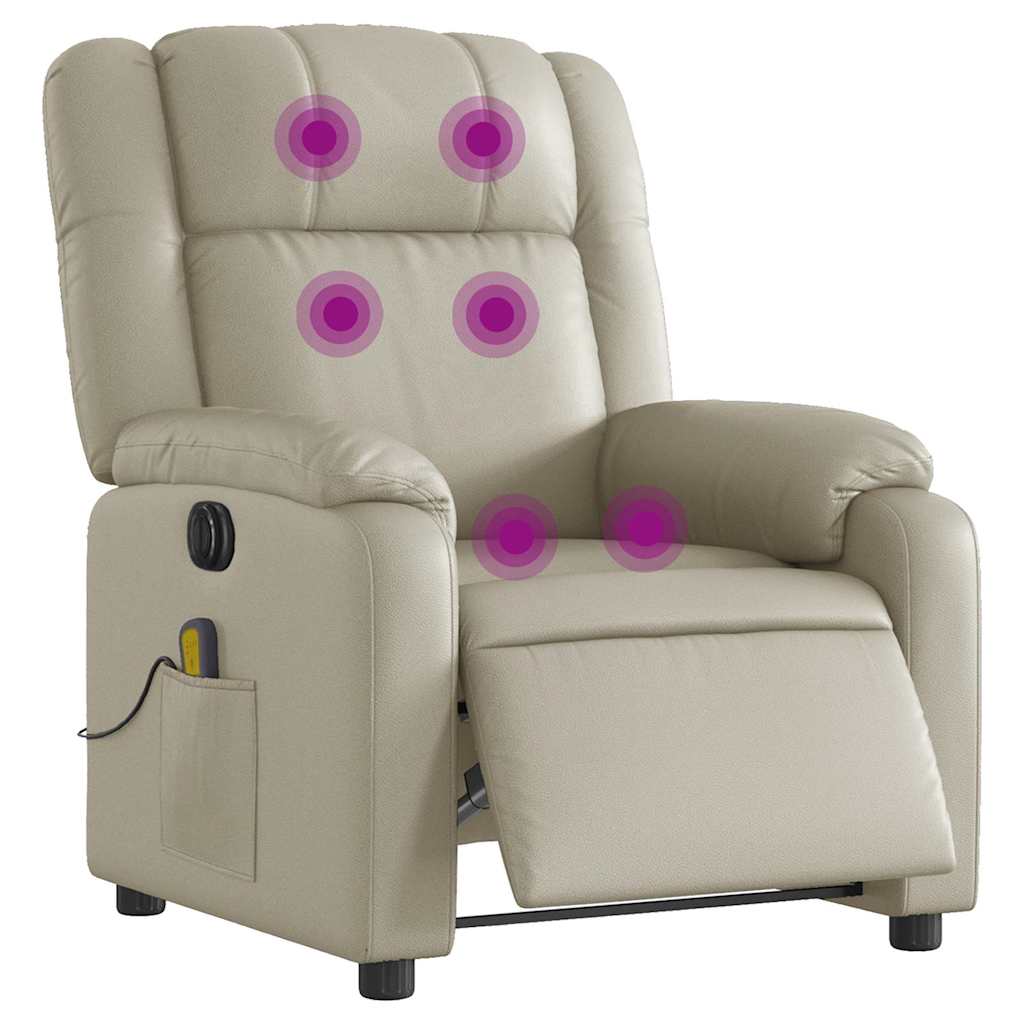 Poltrona massagens reclinável elétrica couro artificial creme