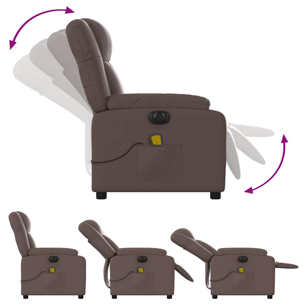 Poltrona massagens reclinável elétrica couro artif. castanho