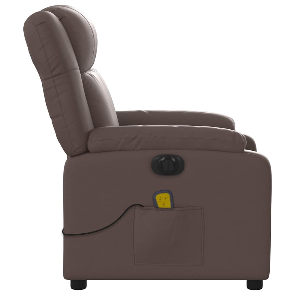 Poltrona massagens reclinável elétrica couro artif. castanho