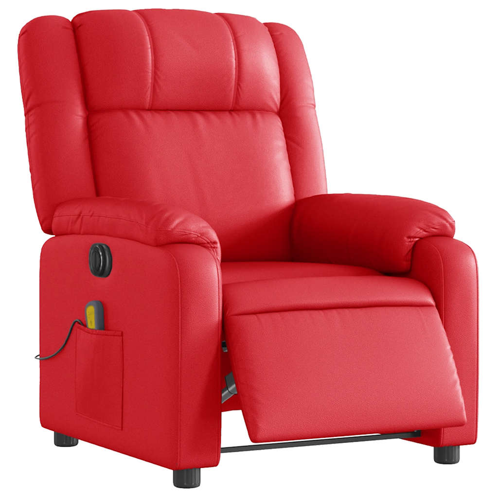 Poltrona massagens reclinável elétrica couro artif. vermelho
