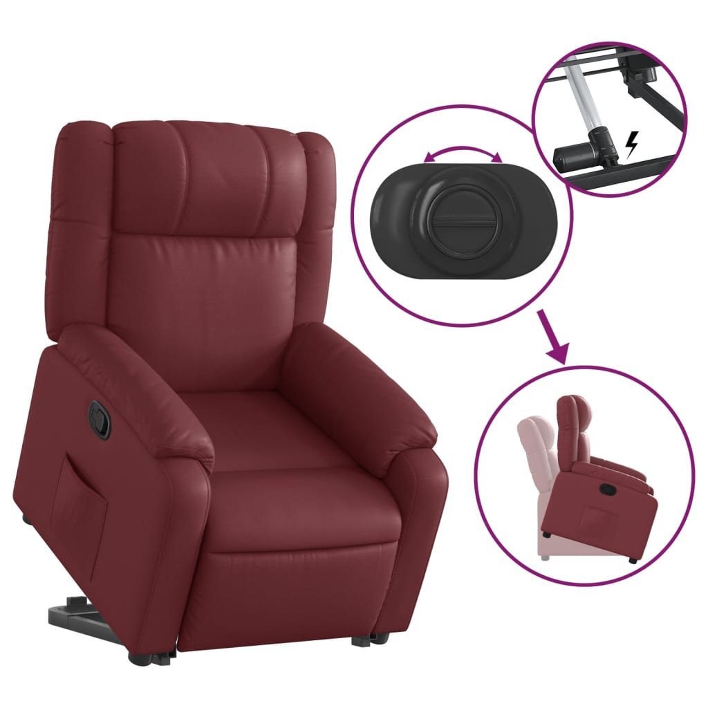 Poltrona reclinável elevatória couro artificial vermelho tinto