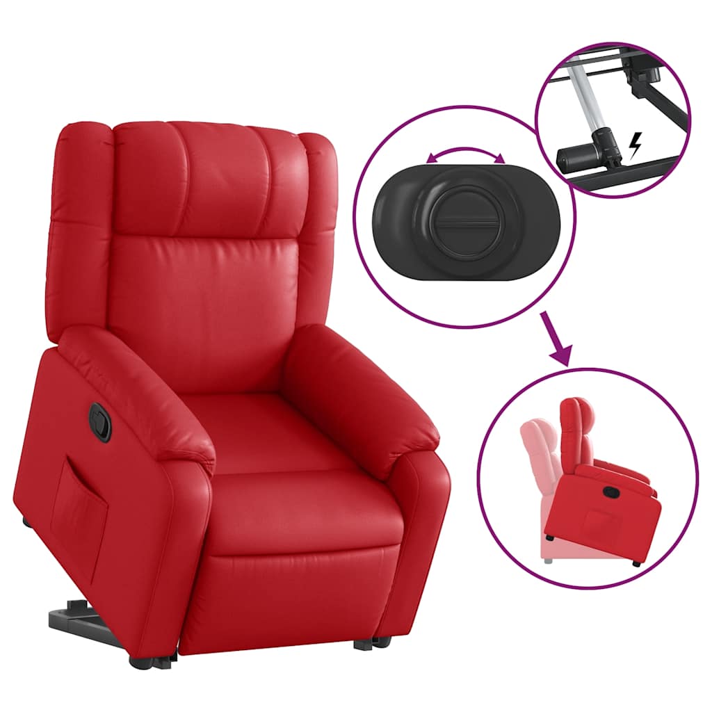 Poltrona reclinável elevatória couro artificial vermelho
