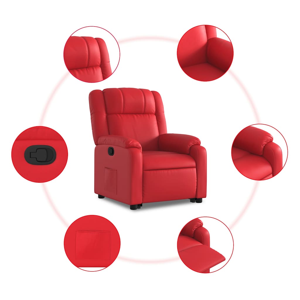 Poltrona reclinável elevatória couro artificial vermelho