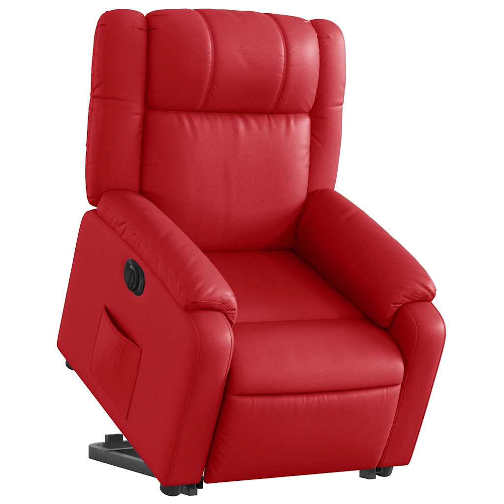 Poltrona reclinável elevatória elétrica couro artif. vermelho