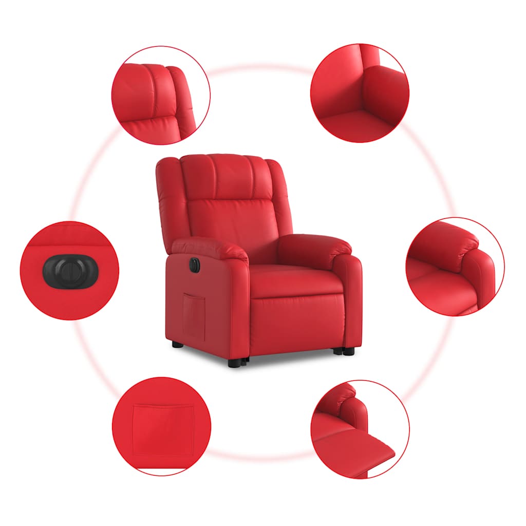 Poltrona reclinável elevatória elétrica couro artif. vermelho