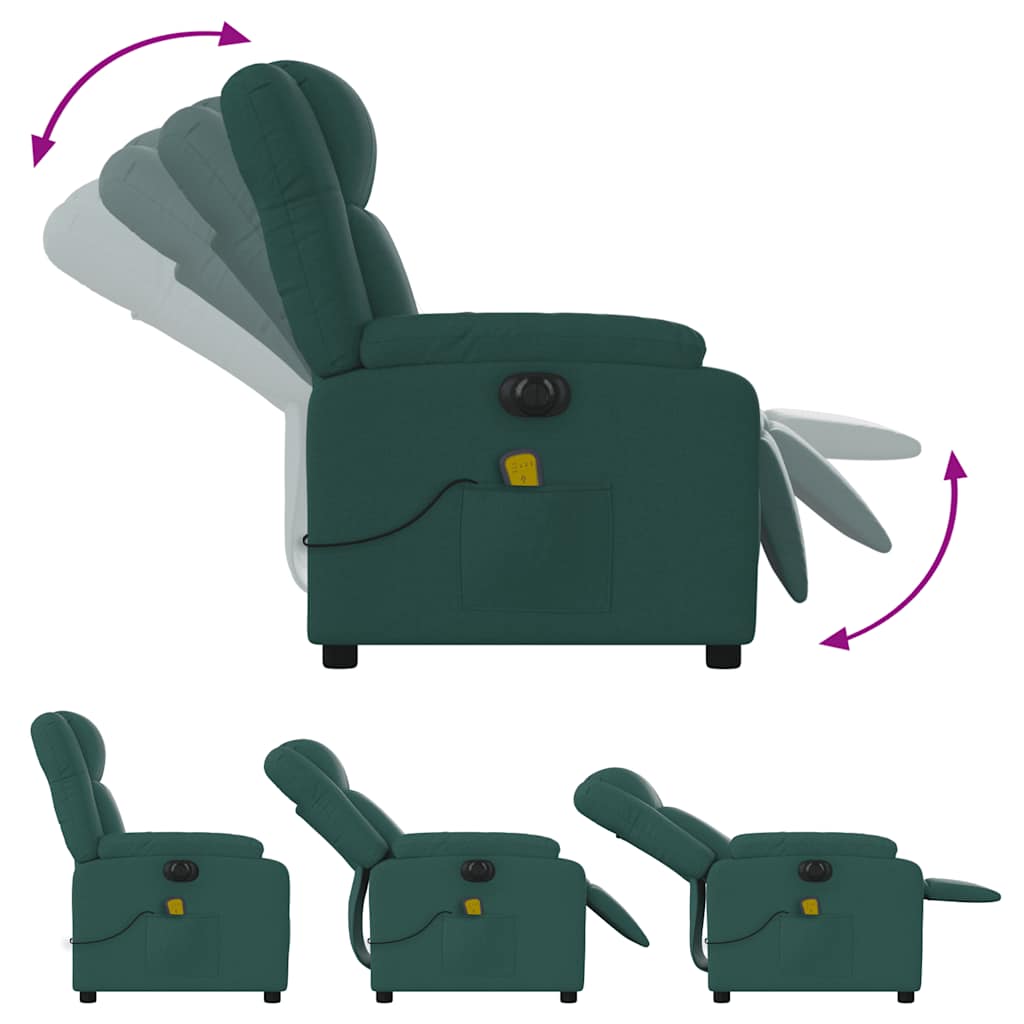 Poltrona reclinável de massagens elétrica tecido verde-escuro