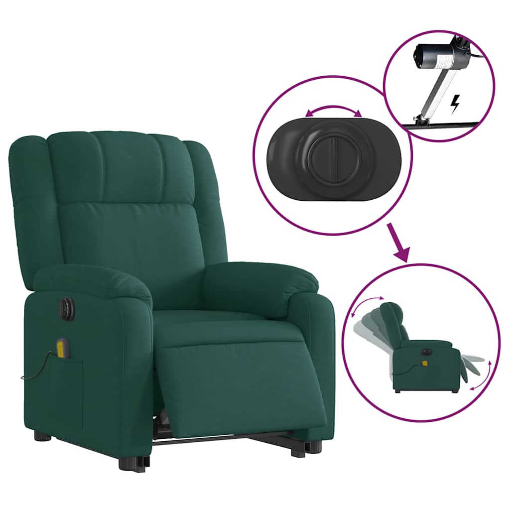 Poltrona elétrica elevatória massagens tecido verde-escuro