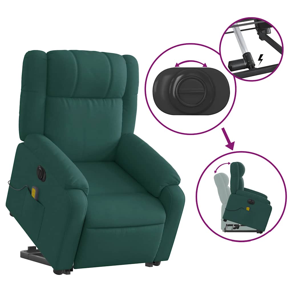 Poltrona elétrica elevatória massagens tecido verde-escuro