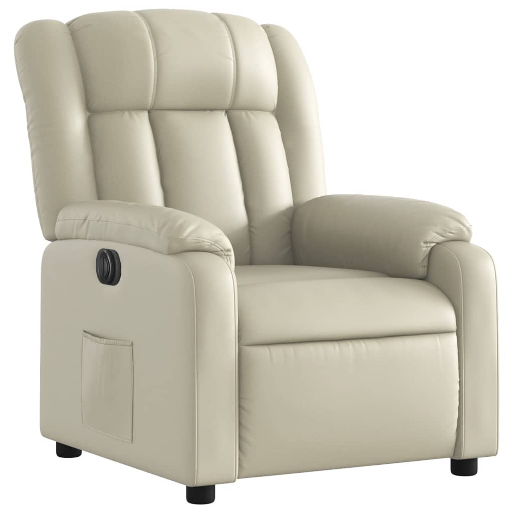 Poltrona reclinável elétrica couro artificial cor creme