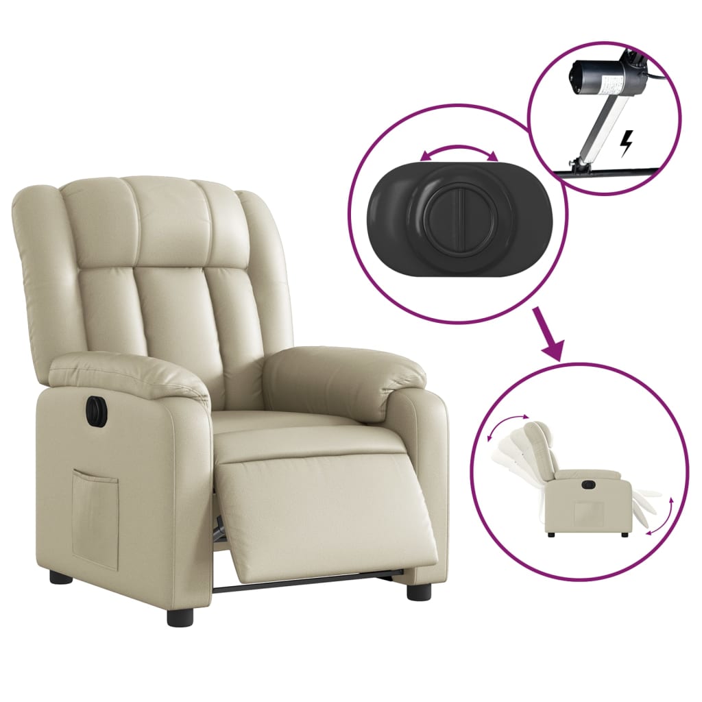 Poltrona reclinável elétrica couro artificial cor creme