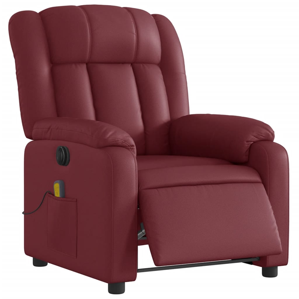Poltrona massagens reclin. elétrica couro artif. vermelho-tinto