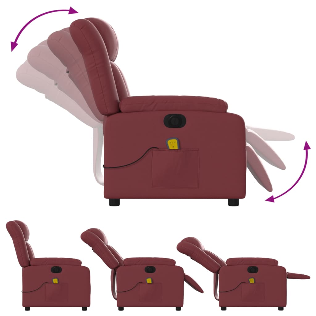 Poltrona massagens reclin. elétrica couro artif. vermelho-tinto