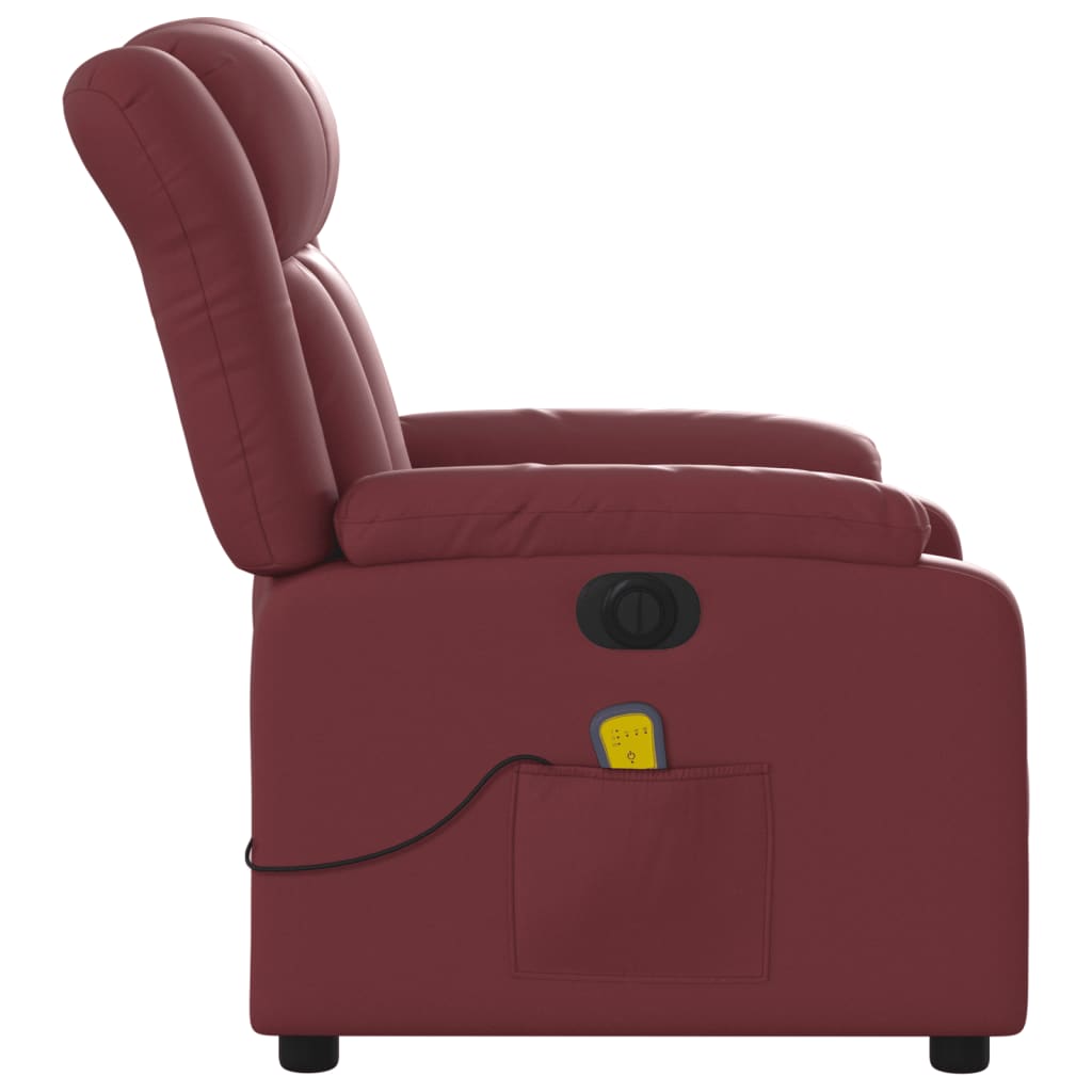 Poltrona massagens reclin. elétrica couro artif. vermelho-tinto