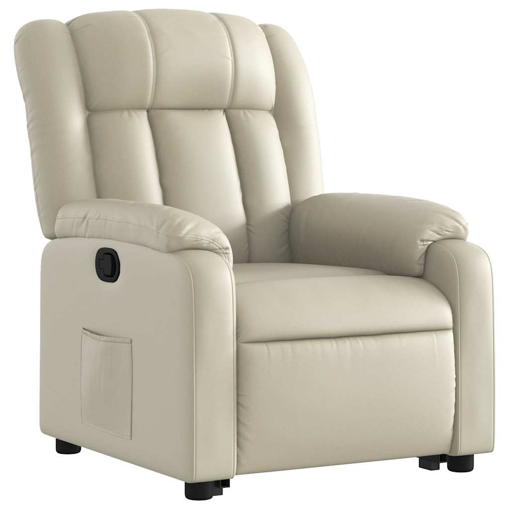 Poltrona reclinável elevatória couro artificial cor creme