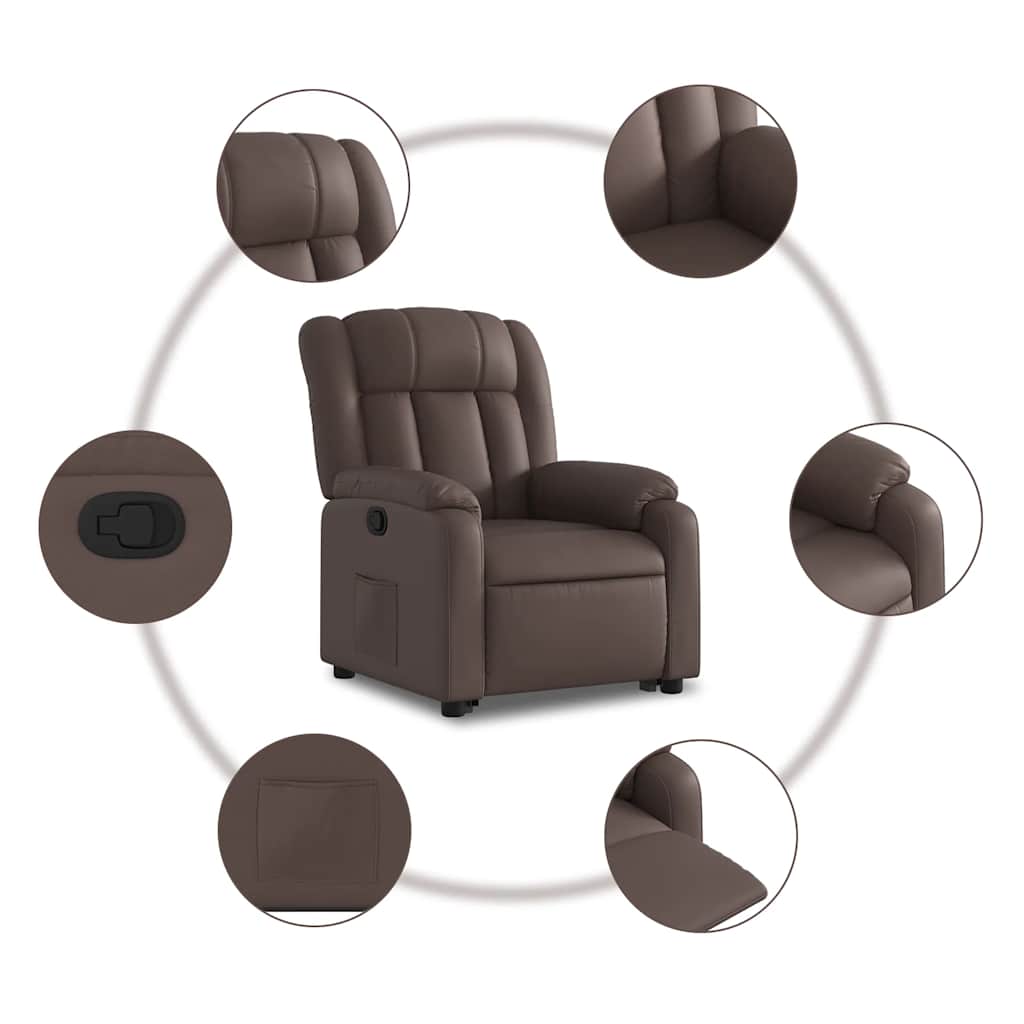 Poltrona reclinável elevatória couro artificial castanho