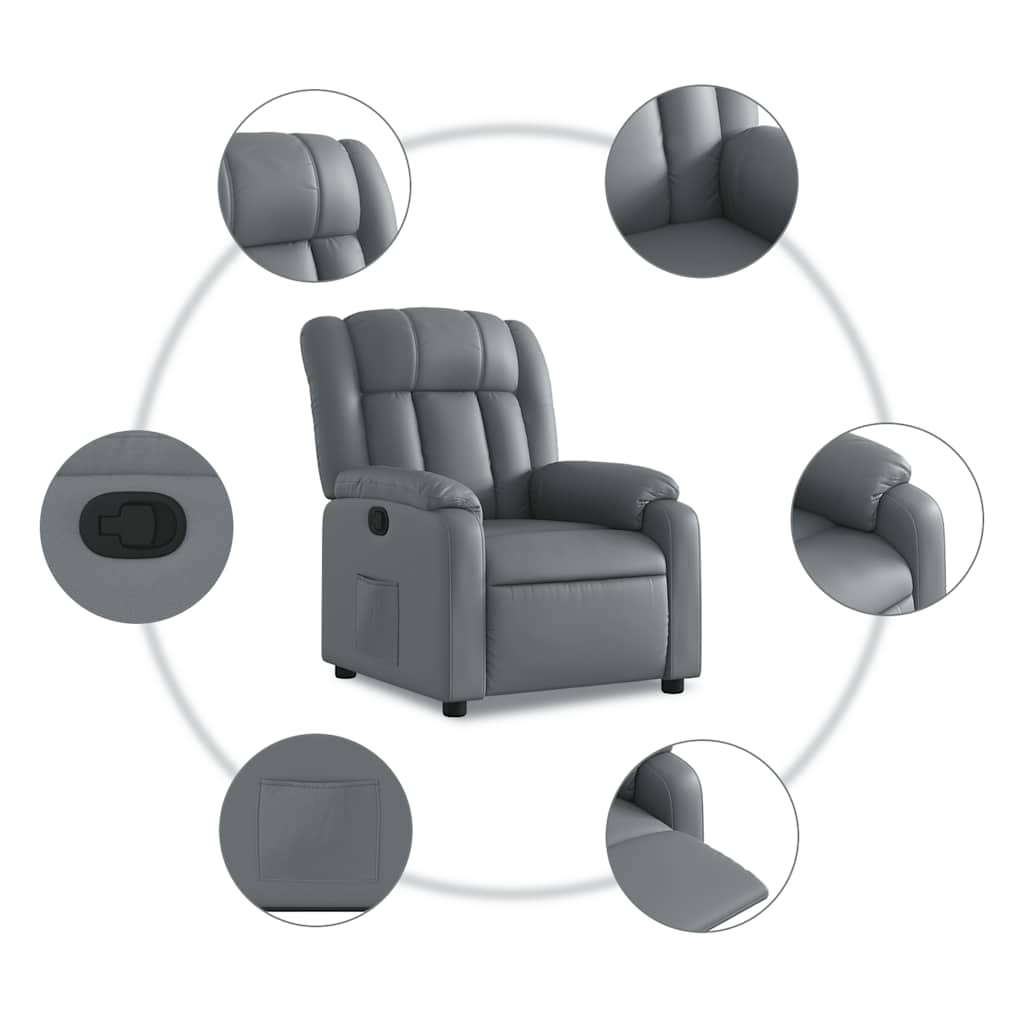 Poltrona reclinável elevatória couro artificial cinzento