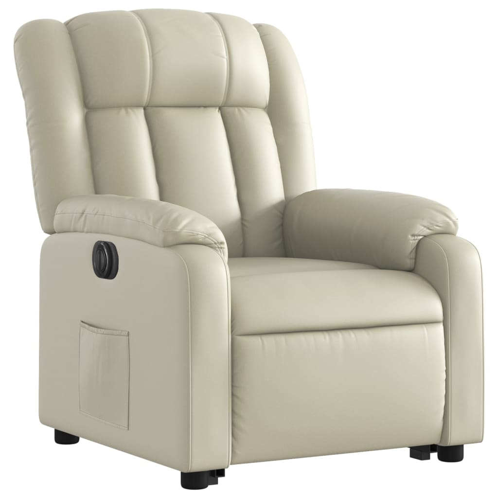 Poltrona reclinável elevatória elétrica couro artificial creme