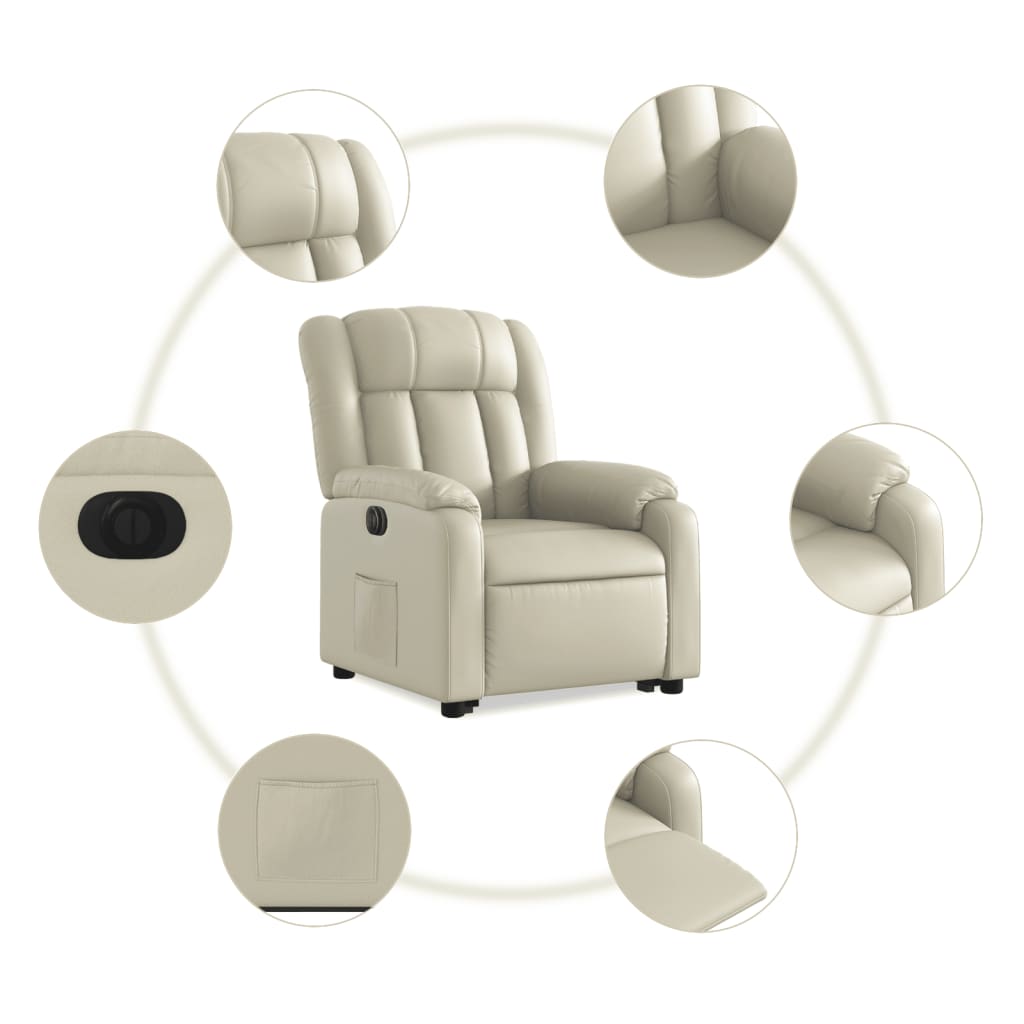 Poltrona reclinável elevatória elétrica couro artificial creme