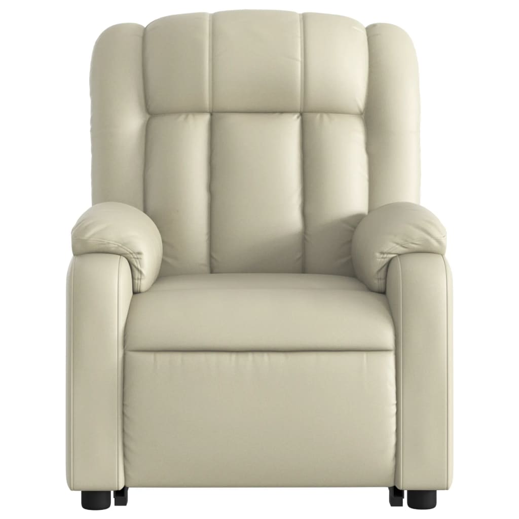 Poltrona reclinável elevatória elétrica couro artificial creme