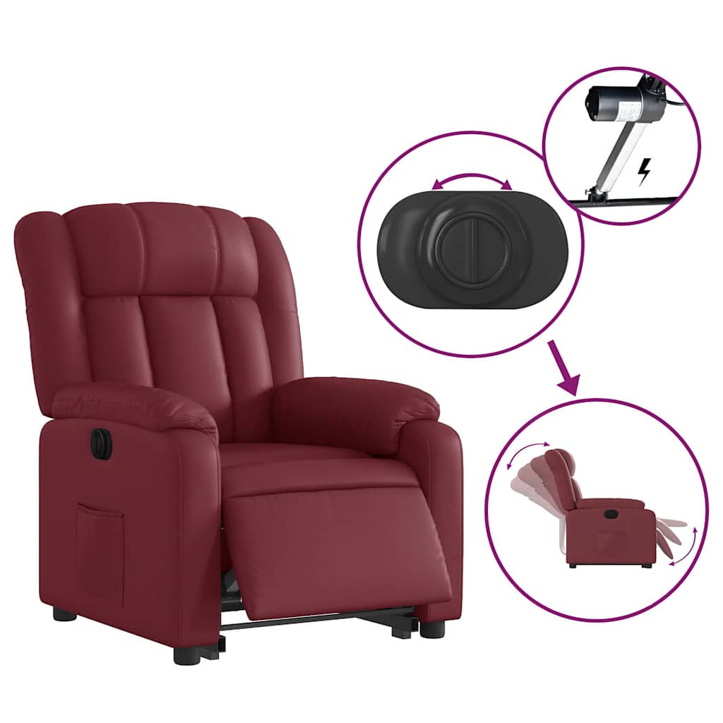 Poltrona reclin. elevatória elétrica couro artif vermelho-tinto
