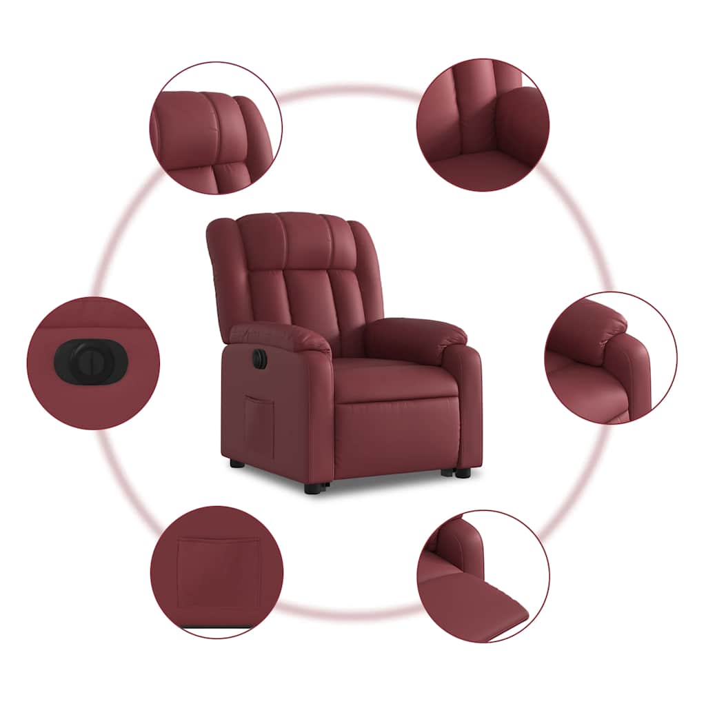 Poltrona reclin. elevatória elétrica couro artif vermelho-tinto