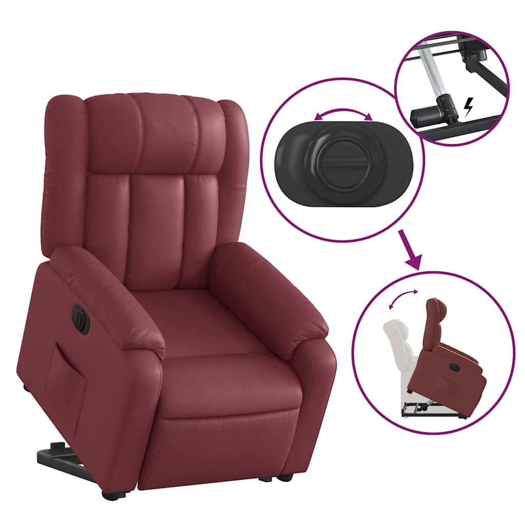 Poltrona reclin. elevatória elétrica couro artif vermelho-tinto