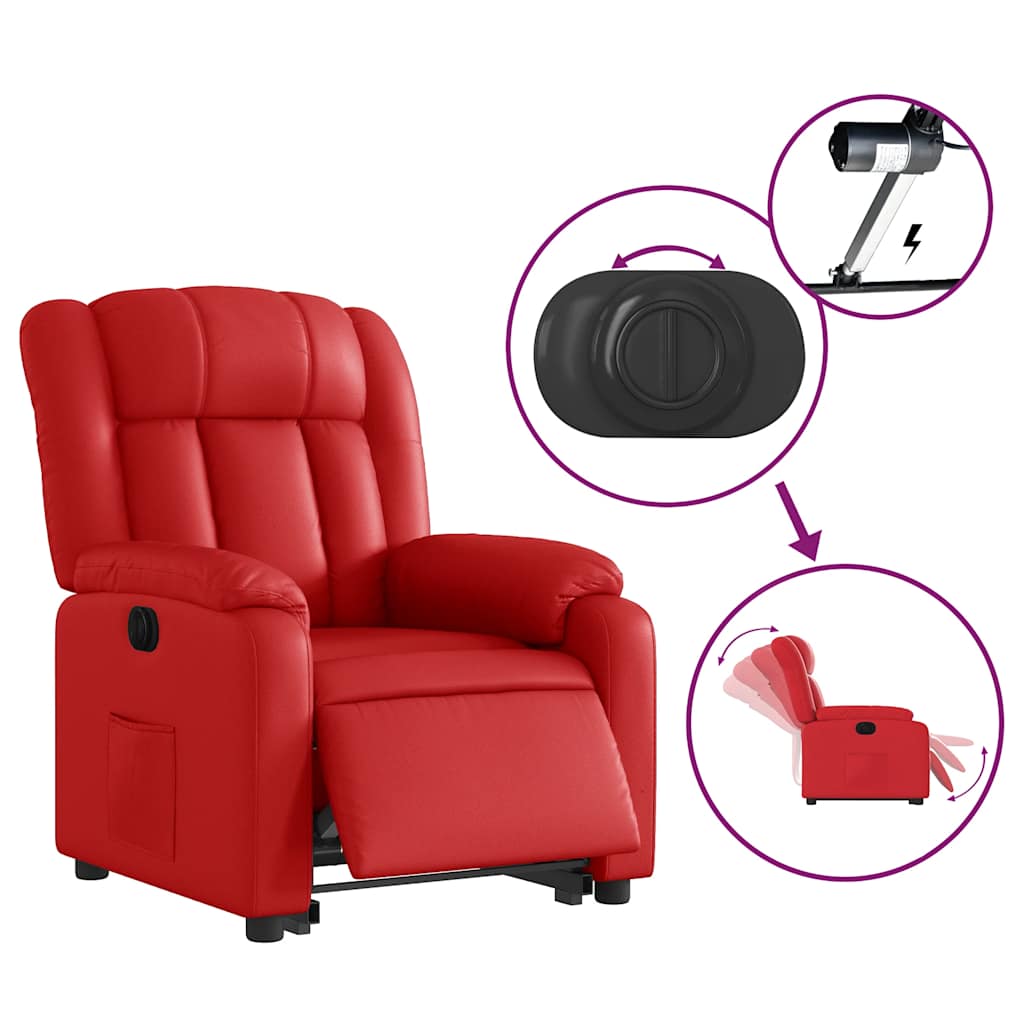 Poltrona reclinável elevatória elétrica couro artif. vermelho