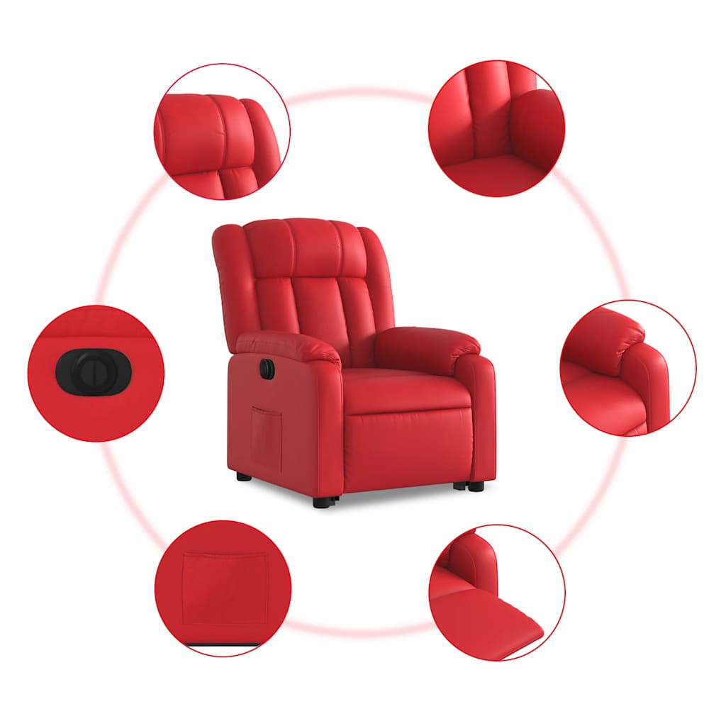 Poltrona reclinável elevatória elétrica couro artif. vermelho