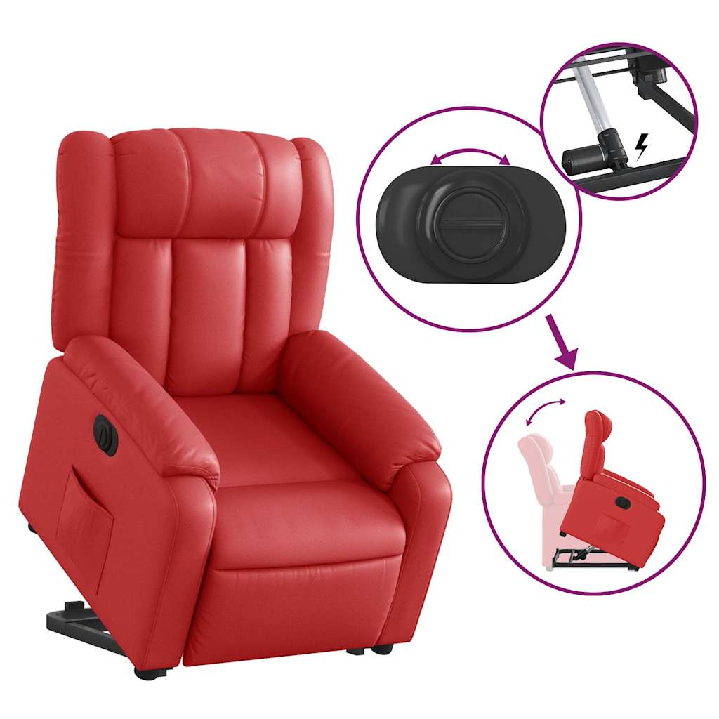Poltrona reclinável elevatória elétrica couro artif. vermelho