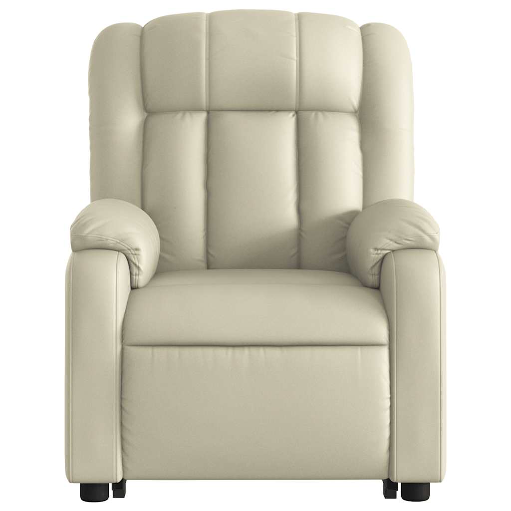 Poltrona reclinável elevatória elétrica couro artificial creme