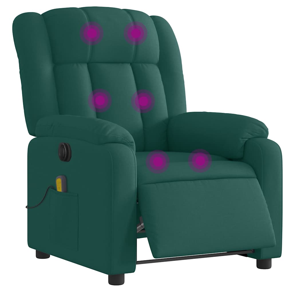 Poltrona reclinável de massagens elétrica tecido verde-escuro