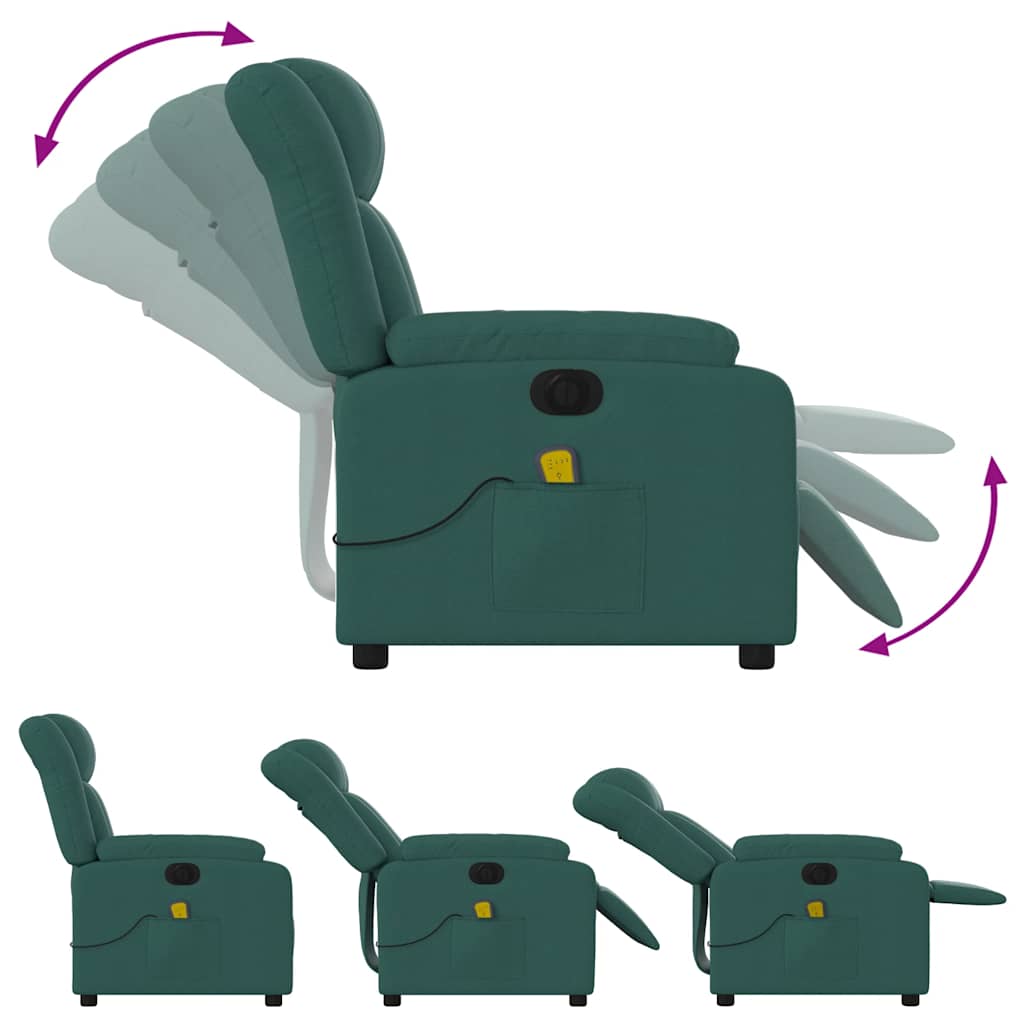 Poltrona reclinável de massagens elétrica tecido verde-escuro