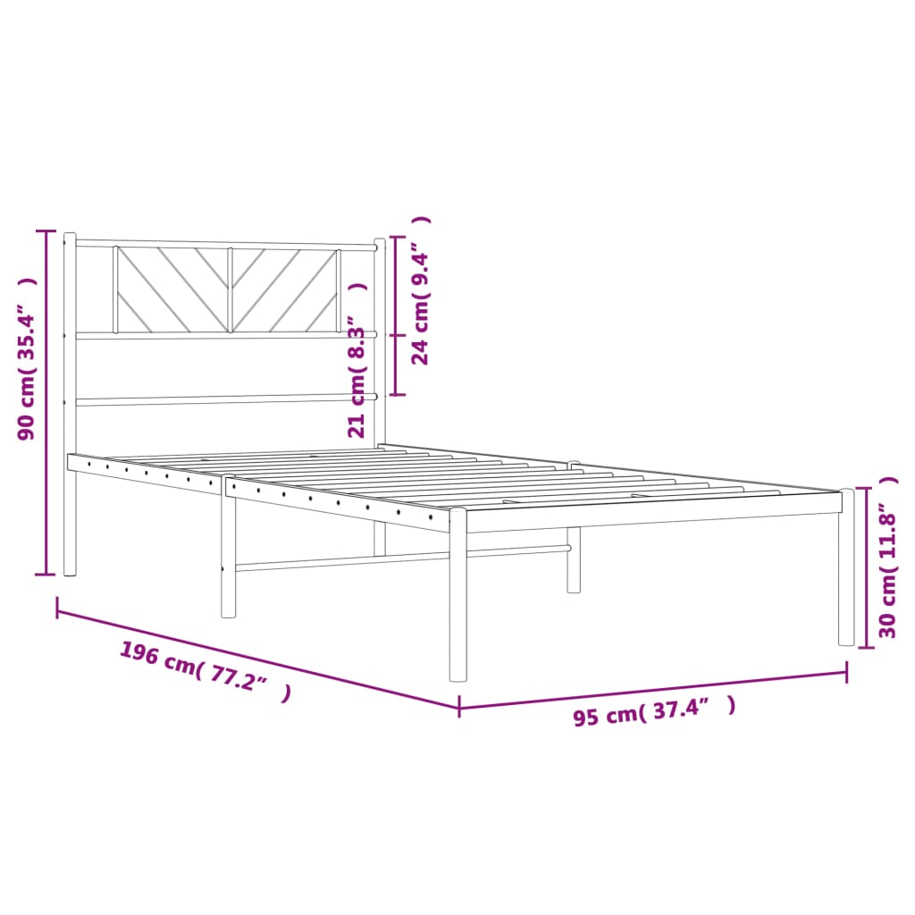 Estrutura de cama com cabeceira 90x190 cm metal preto