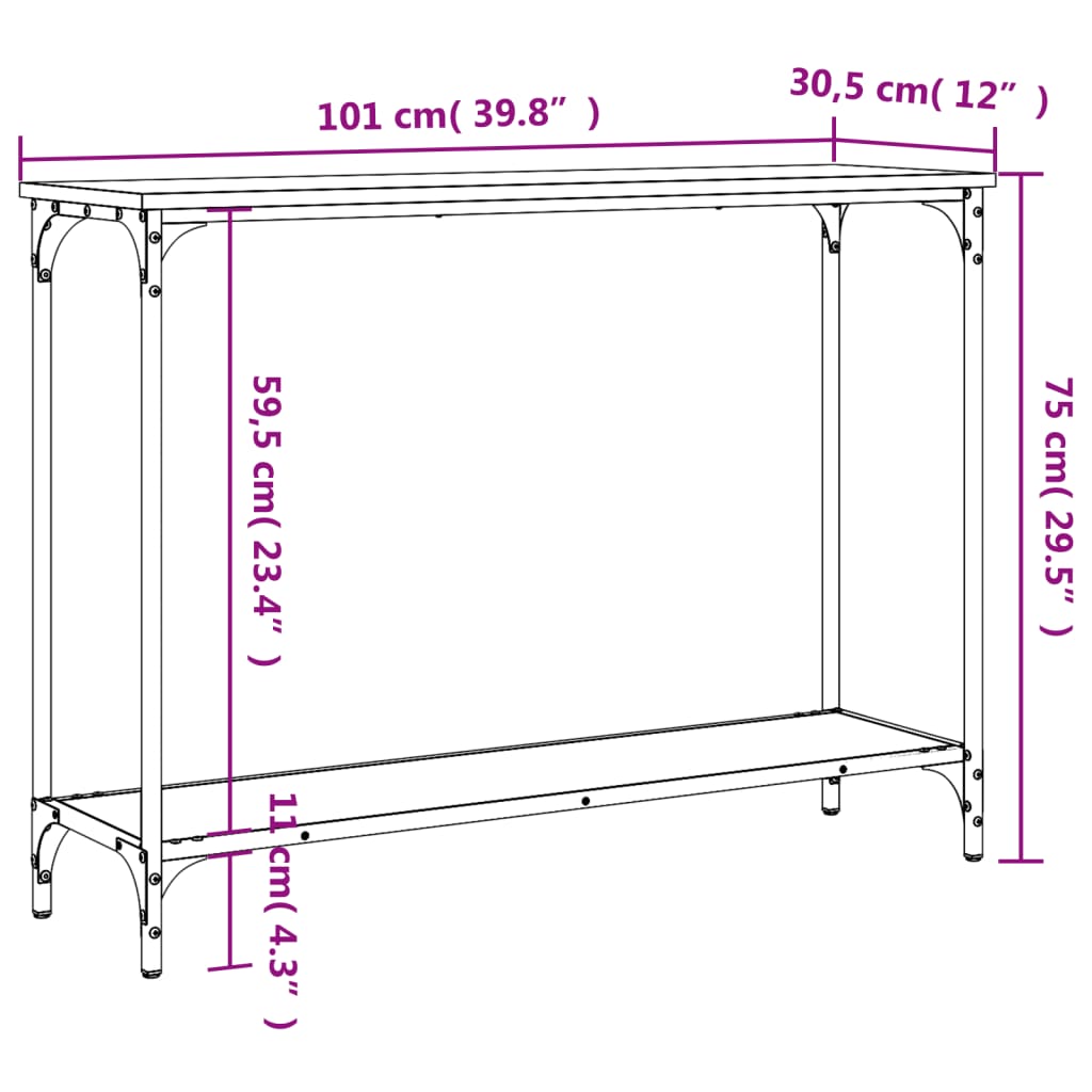 Mesa consola 101x30,5x75 cm derivados de madeira preto