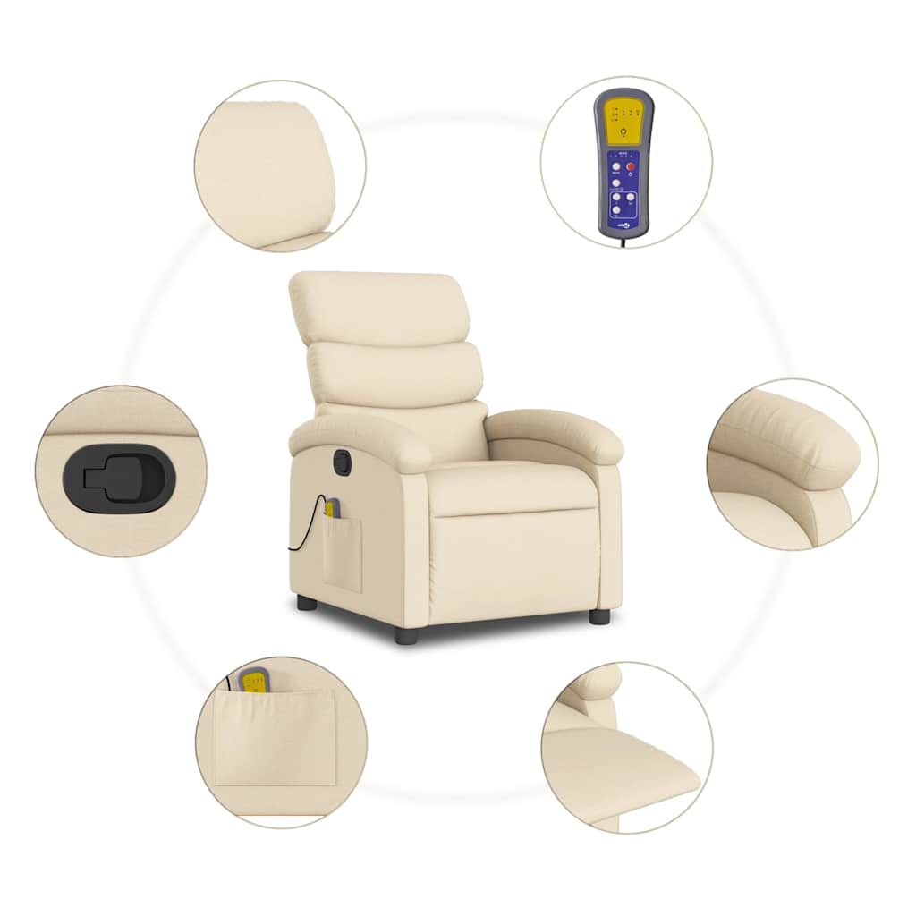 Poltrona de massagens reclinável tecido cor creme