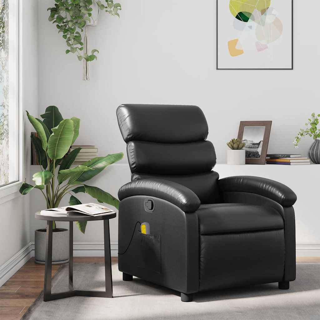 Poltrona de massagens reclinável couro artificial preto