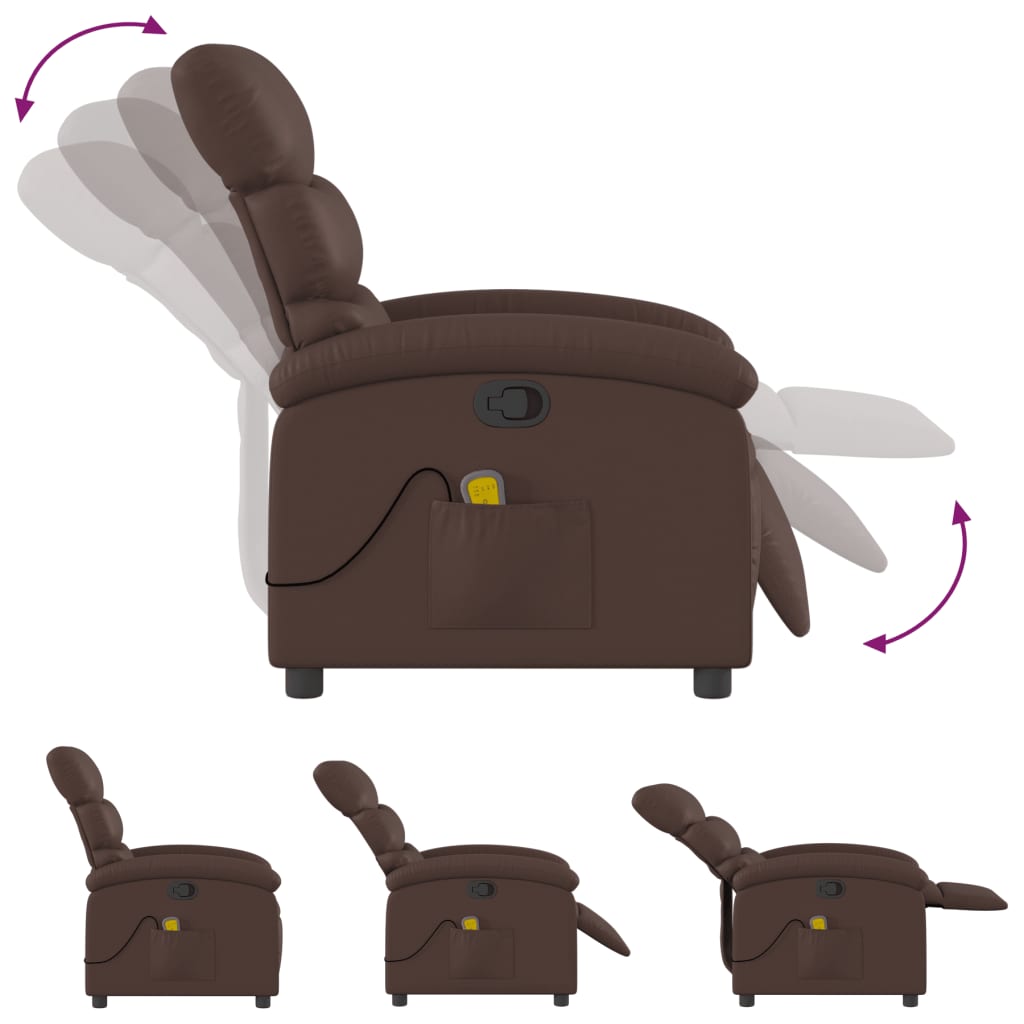 Poltrona de massagens reclinável couro artificial castanho