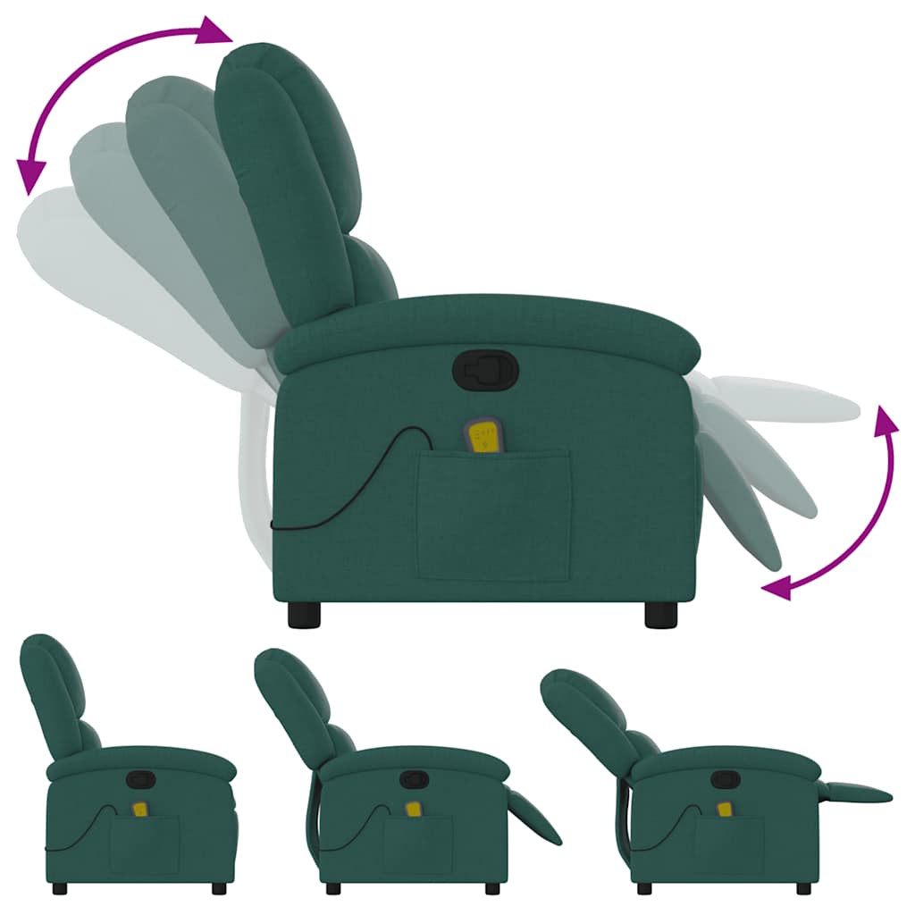 Poltrona de massagens reclinável tecido verde-escuro