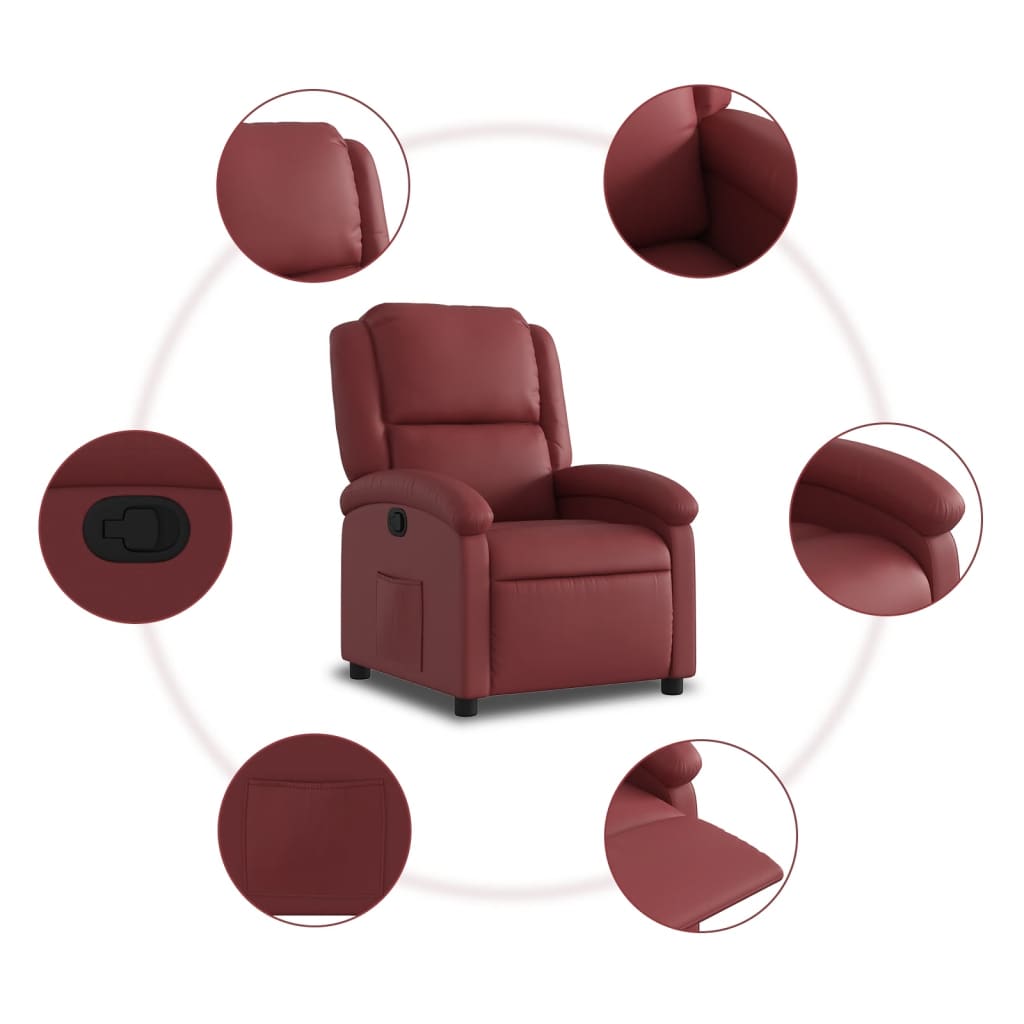 Poltrona reclinável couro artificial vermelho tinto