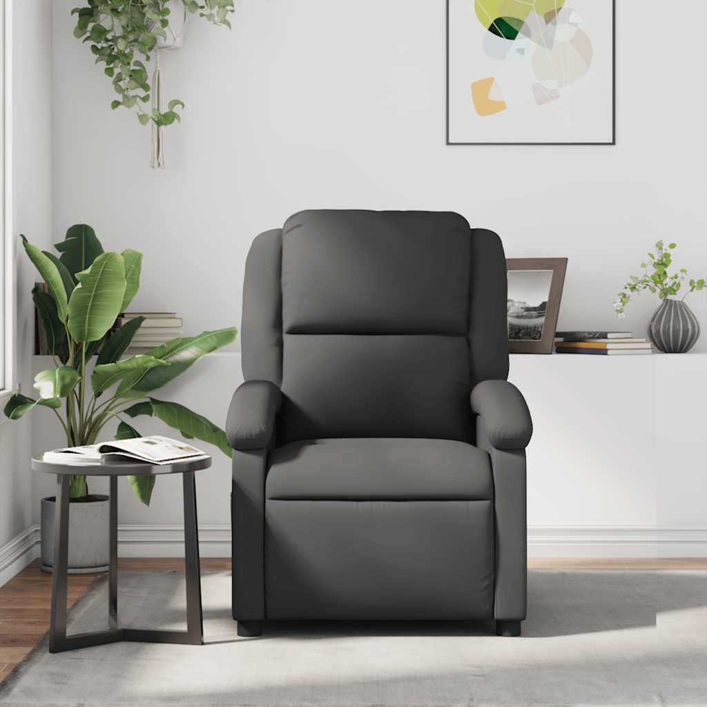 Poltrona de massagens reclinável couro genuíno cinzento