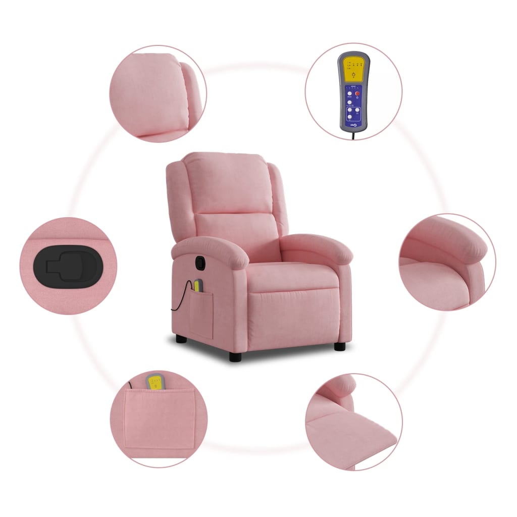 Poltrona de massagens reclinável veludo rosa