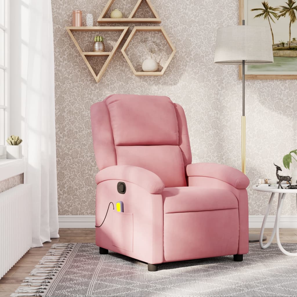 Poltrona de massagens reclinável veludo rosa